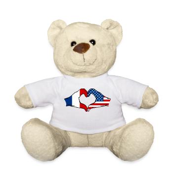 France USA Heart Shape with Hands - Teddy Bear - white - Front