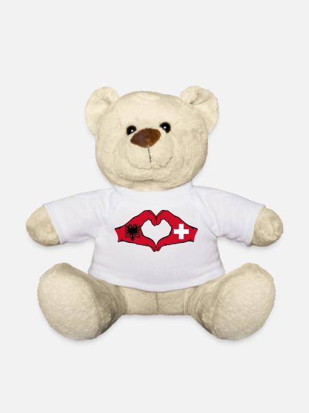 Albanien Schweiz Herzform mit Hände - Teddy - Weiß