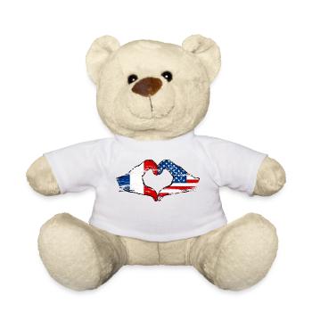 France USA Heart shape with hands used - Teddy Bear - white - Front
