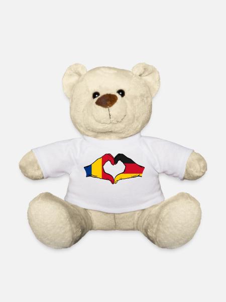 Rumänien Deutschland Herzform mit Hände - Teddy - Weiß