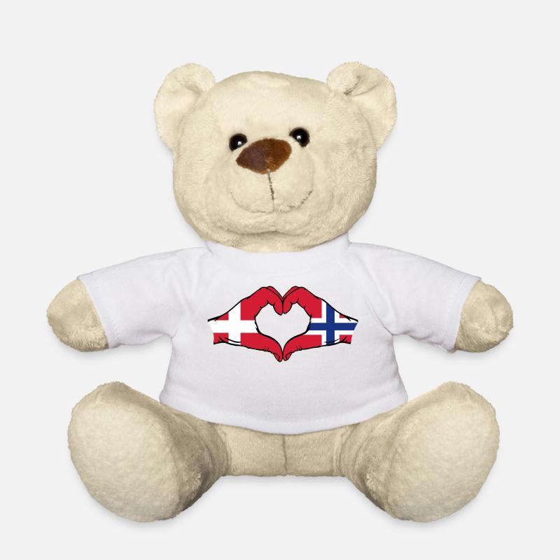 Denmark Norway Heart Shape with Hands - Teddy Bear - white