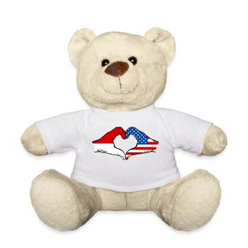 Indonesia USA Heart Shape with Hands - Teddy Bear - white - Front