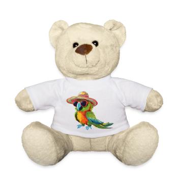 Perroquet coloré avec lunettes de soleil et chapeau de soleil - Nounours - blanc - Devant