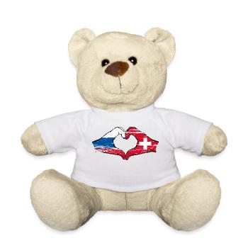 Russie Suisse Drapeau Mains Coeur Forme Utilisé - Nounours - blanc - Devant