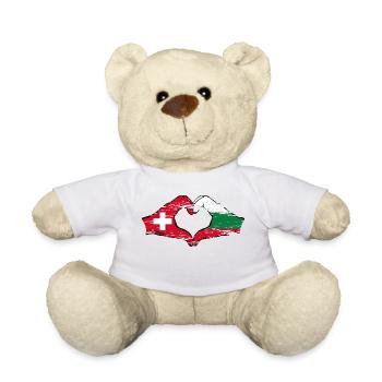 Suisse Bulgarie Drapeau Mains Coeur Forme Utilisé - Nounours - blanc - Devant