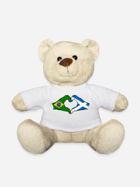 Brésil Ecosse drapeau mains forme de coeur - Nounours - blanc