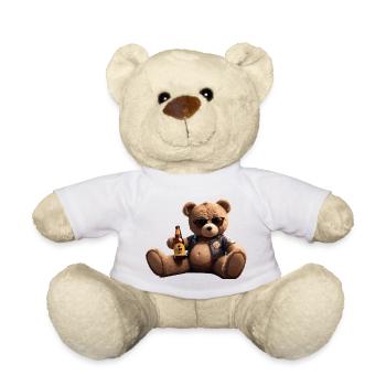 Biker Teddybär mit Bier - Teddy - Weiß - Vorne
