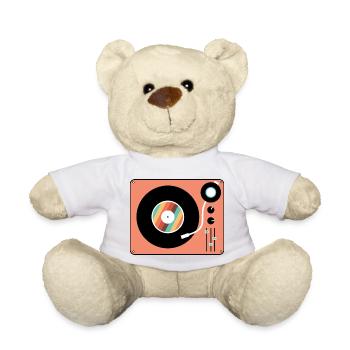 Retro Turntable Vintage Vinyl Record Player - Teddy Bear - white - Front