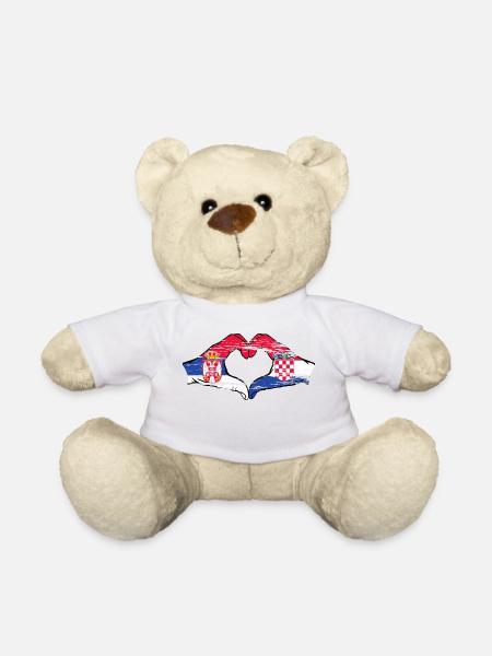 Serbien Kroatien Flagge Hände Herzform used - Teddy - Weiß
