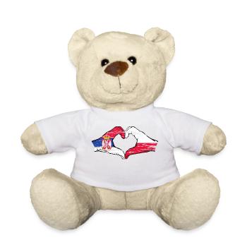 Serbien Polen Flagge Hände Herzform used - Teddy - Weiß - Vorne