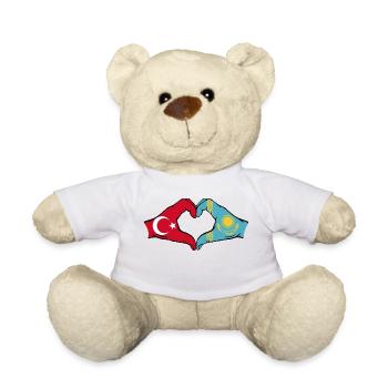 Türkei Kasachstan Flagge Hände Herzform - Teddy - Weiß - Vorne