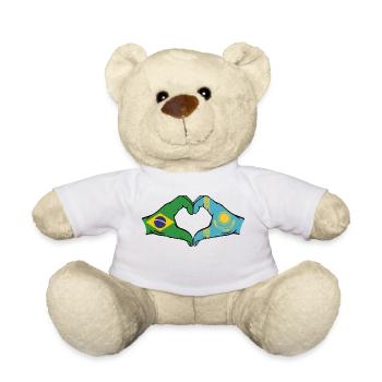 Brasilien Kasachstan Flagge Hände Herzform - Teddy - Weiß - Vorne