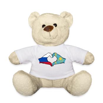 Russland Kasachstan Flagge Hände Herzform - Teddy - Weiß - Vorne