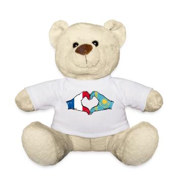 France Kazakhstan Drapeau Mains Coeur Forme Utilisé - Nounours - blanc - Devant