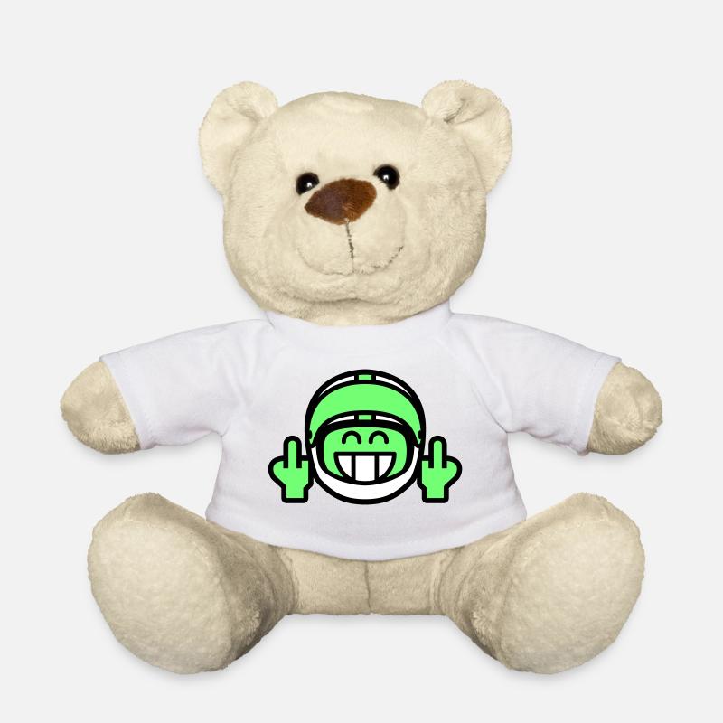 Emoticon Grin mit Motorradhelm & Stinkefinger - Teddy - Weiß