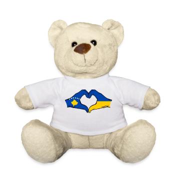 Kosovo Ukraine Flag Hands Heart Shape - Teddy Bear - white - Front
