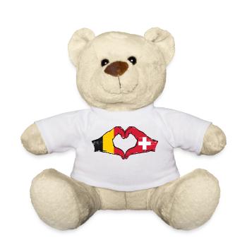 Belgique Suisse Drapeau Mains Coeur Forme Utilisé - Nounours - blanc - Devant