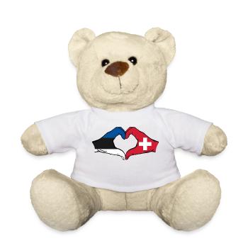 Estland Schweiz Flagge Hände Herzform - Teddy - Weiß - Vorne