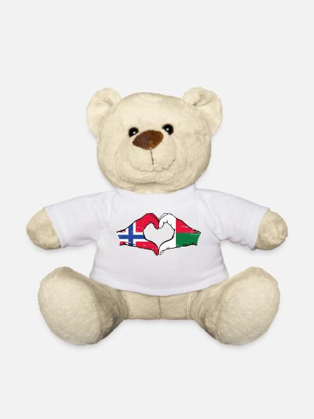 Norwegen Madagaskar Flagge Hände Herzform used - Teddy - Weiß
