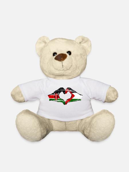 Kenya Palestine Hands Heart Shape used - Teddy Bear - white