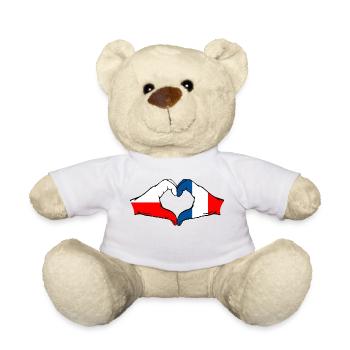 Pologne France Drapeau Coeur Forme - Nounours - blanc - Devant