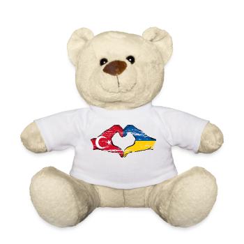 Turkey Ukraine Flag Heart Shape Used - Teddy Bear - white - Front