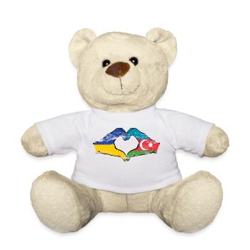 Ukraine Azerbaijan Flag Hands Heart Shape Used - Teddy Bear - white - Front