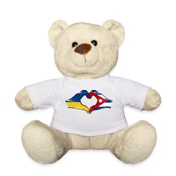 Ukraine Cuba Flag Hands Heart Shape Used - Teddy Bear - white - Front