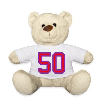 50. 50 ANS. 50e ANNIVERSAIRE. ANNIVERSAIRE 50 ANS. - Nounours - blanc - Devant