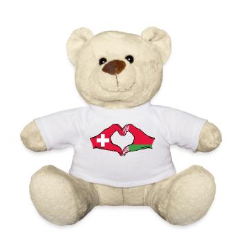 Suisse Biélorussie Drapeau Mains Coeur Forme - Nounours - blanc - Devant