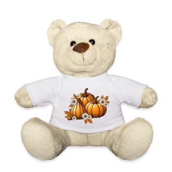 Herbst Kürbisse mit Blumen & Laub in warmen Farben - Teddy - Weiß - Vorne