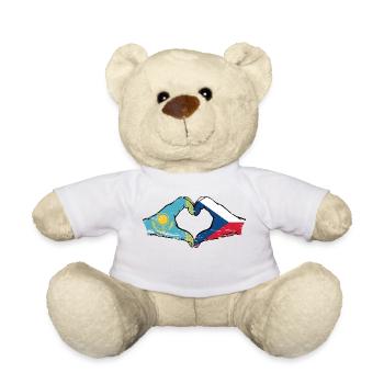 Kasachstan Tschechien Flagge Hände Herzform used - Teddy - Weiß - Vorne
