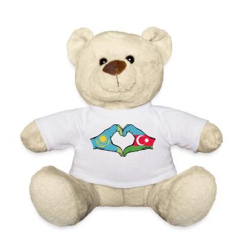 Kasachstan Aserbaidschan Flagge Hände Herzform - Teddy - Weiß - Vorne