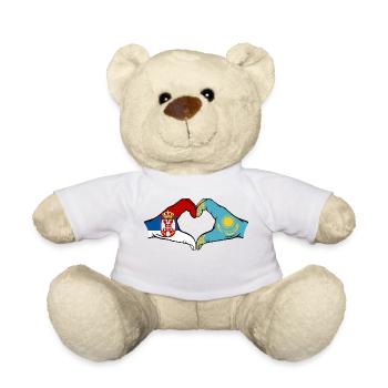 Serbien Kasachstan Flagge Hände Herzform - Teddy - Weiß - Vorne