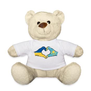 Ukraine Kazakhstan Flag Hands Heart Shape Used - Teddy Bear - white - Front