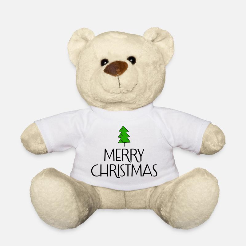 Frohe Weihnachten mit Tannenbaum - Teddy - Weiß