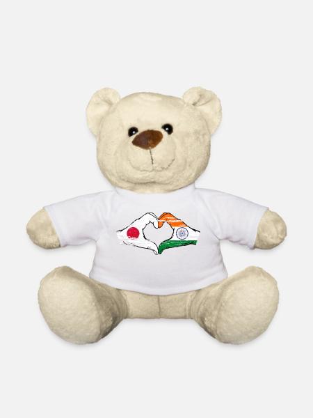 Japan India Flag Hands Heart Shape Used - Teddy Bear - white