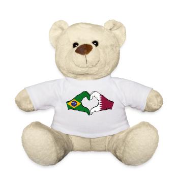 Brasilien Katar Flagge Hände Herzform - Teddy - Weiß - Vorne