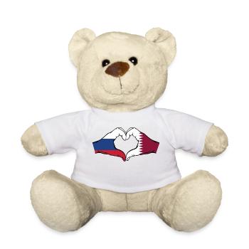 Russland Katar Flagge Hände Herzform - Teddy - Weiß - Vorne
