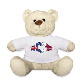 Iceland Qatar flag hands heart shape used - Teddy Bear - white - Front