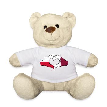 Pologne Qatar drapeau mains coeur - Nounours - blanc - Devant