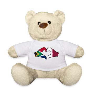 Südafrika Katar Flagge Hände Herzform - Teddy - Weiß - Vorne