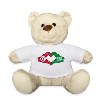 Tunisie Arabie Saoudite Drapeau Mains Coeur Forme Utilisé - Nounours - blanc - Devant