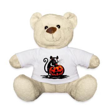 Ratte knabbert an Halloween Kürbis - Teddy - Weiß - Vorne