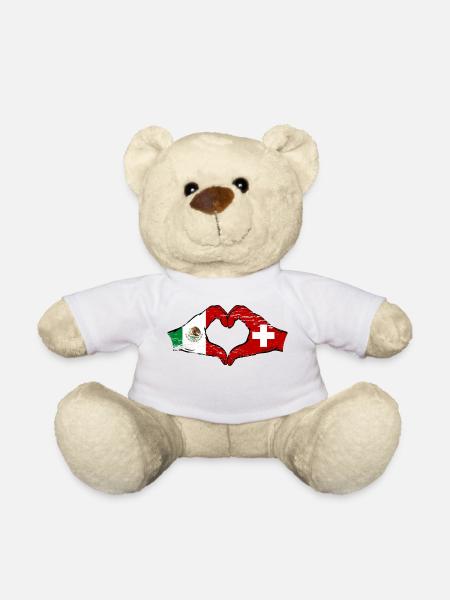 Mexiko Schweiz Flagge Hände Herzform used - Teddy - Weiß