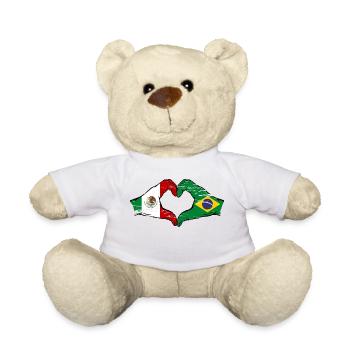 Mexique Brésil drapeau mains forme de coeur utilisé - Nounours - blanc - Devant