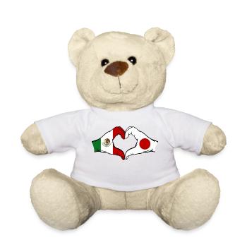 Mexique Japon Drapeau Mains Coeur Forme - Nounours - blanc - Devant