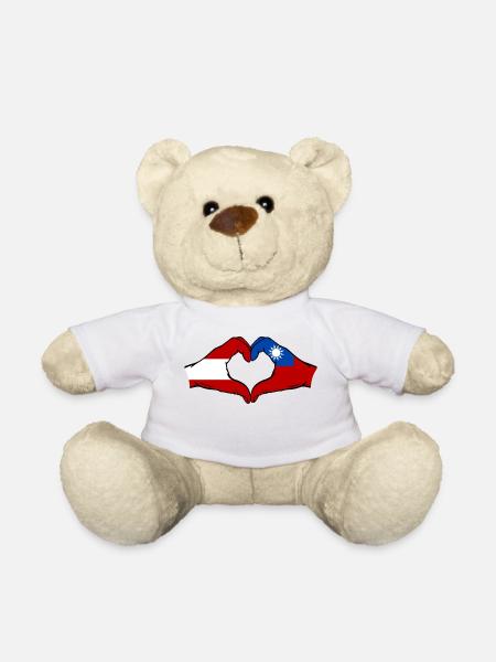 Österreich Taiwan Flagge Hände Herzform - Teddy - Weiß
