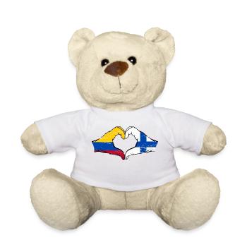 Colombie Finlande Drapeau Mains Coeur Forme Utilisé - Nounours - blanc - Devant