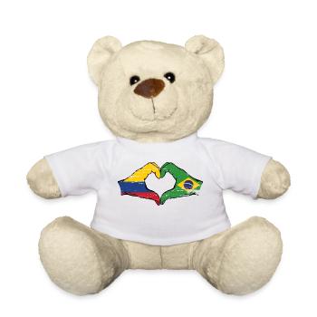Colombia Brazil flag hands heart shape used - Teddy Bear - white - Front